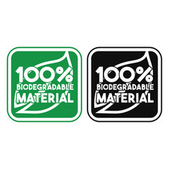 100% Biodegradable Material Green and Black Vector Sign.