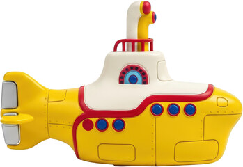 Yellow Submarine Toy Model Red and White Accents Isolate cartoon transparent background