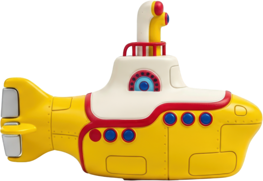 Yellow Submarine Toy Model Red and White Accents Isolate cartoon transparent background