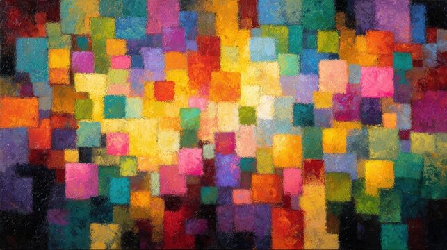 Vibrant Abstract Colorful Square Pattern Oil Painting Texture Background