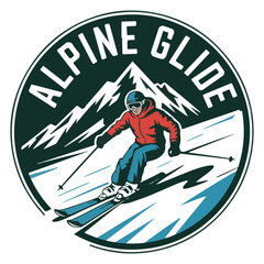 Skiing Winter Sport Logo Symbol, Mountain Skiing Logo Design Template vector illustration