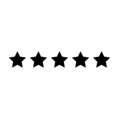 5 black stars icon for review and rating systems 