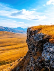Obraz premium Rocky Outcropping Overlooking Prairie Landscape