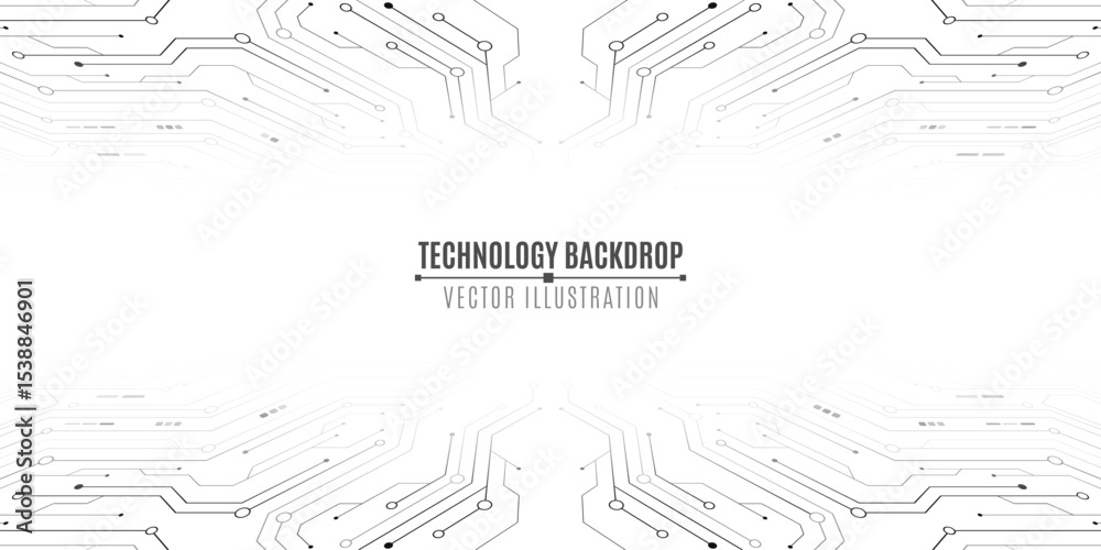 Poster minimalistic futuristic background featuring abstract circuit lines and electronics elements on whit