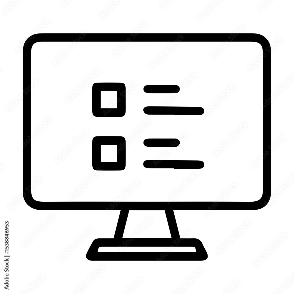 Aufkleber outline style image depicts a desktop computer monitor displaying two square checkboxes and horizont