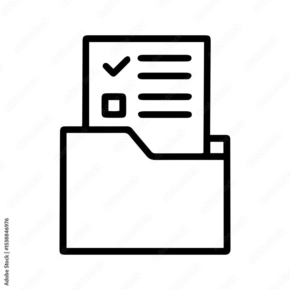 Aufkleber outline style image depicts a document partly emerging from a folder, with the visible part showing 