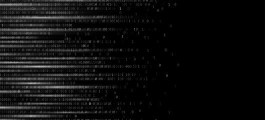 Glowing binary code cascading on a dark blue background. Backdrop for hacking, data encryption, digital systems, and virtual networks. Cybersecurity and coding concept. Vector illustration.