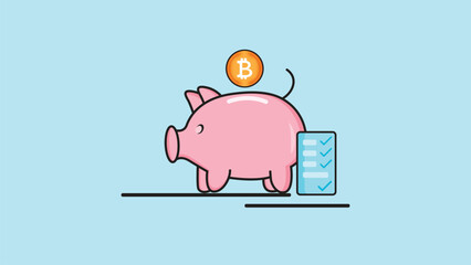 pink piggy bank icon with bitcoin savings