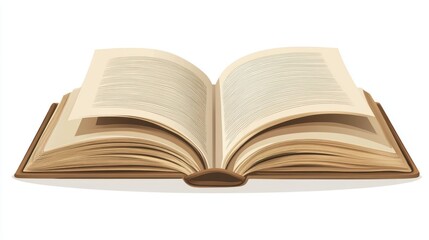 Fototapeta premium Open book with aged pages, showing text on its interior, on a white background