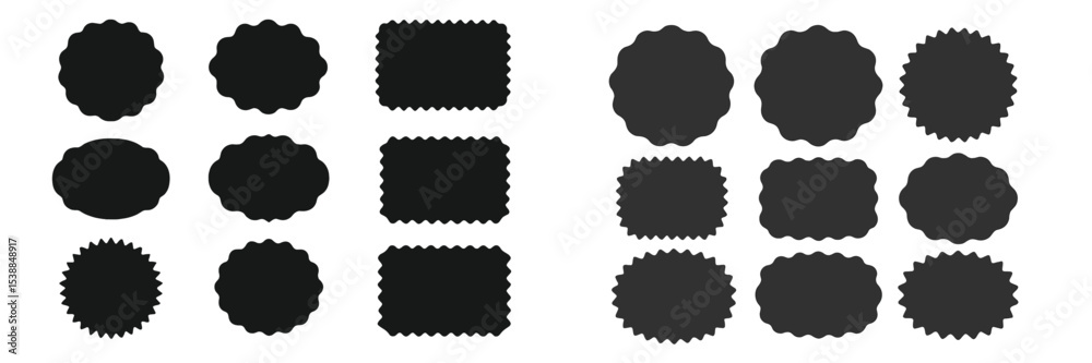Poster Variety of blank labels in different shapes and sizes arranged on a white background for design purposes