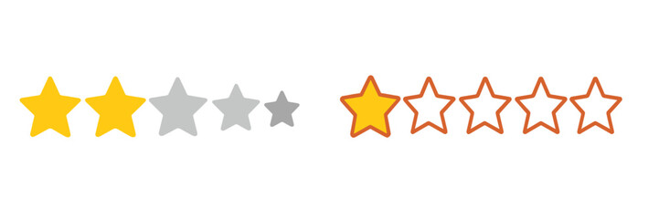 Obraz premium Rating system displays varying levels of satisfaction using color-coded stars on a plain background