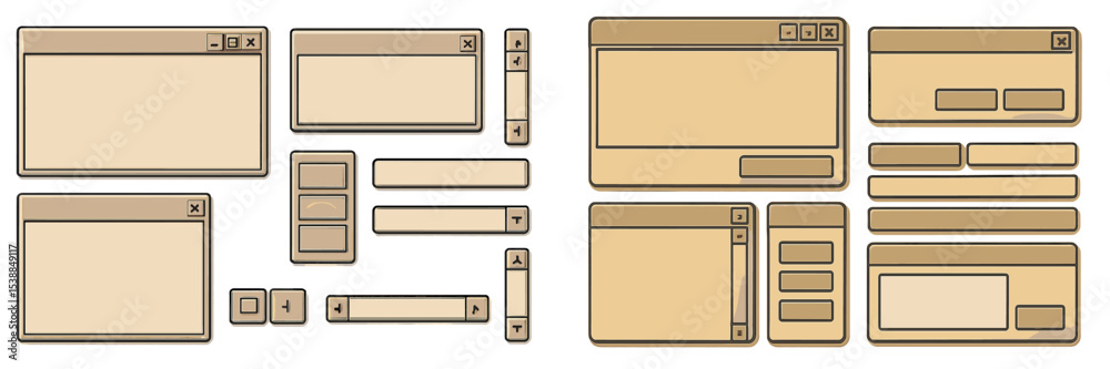 Poster User interface design elements including buttons, frames, and controls in a minimalist style for digital projects