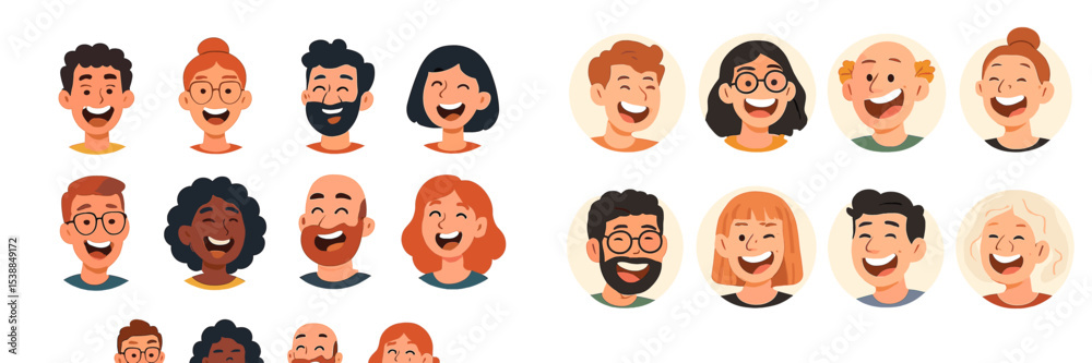 Poster diverse group of people sharing joyful moments with various expressions in a light-hearted setting