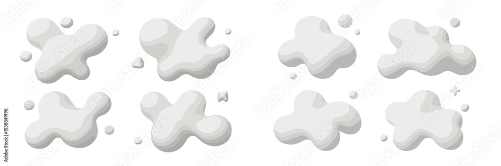 Poster Various fluffy cloud shapes created on a white background for artistic and creative use