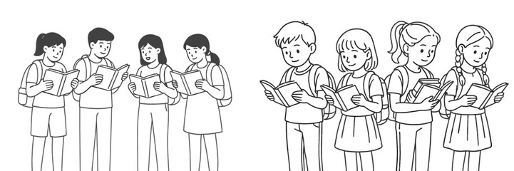 Students engaged in reading activities during a school day in a casual setting