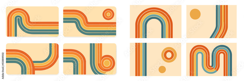 Poster colorful abstract geometric patterns featuring retro design elements in vibrant orange, blue, and ye
