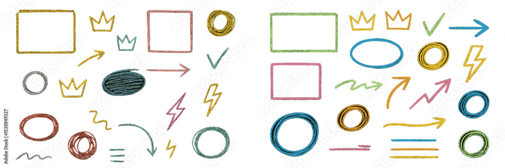 Poster Creative doodles and symbols drawn with colorful markers on white background showcasing artistic expressions and design elements