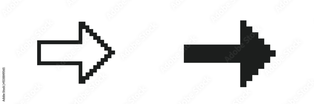 Poster Pixelated right arrow graphic contrasting in black and white on a simple background with clear lines and shapes