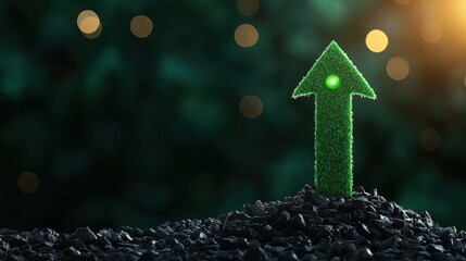 Green investment eco friendly stock market board with green arrow indicators pointing upward.