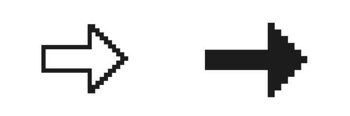 Pixelated right arrow graphic contrasting in black and white on a simple background with clear lines and shapes