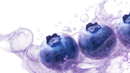Mystical levitating shimmering blueberry orbs with ethereal mist isolated on transparent background 