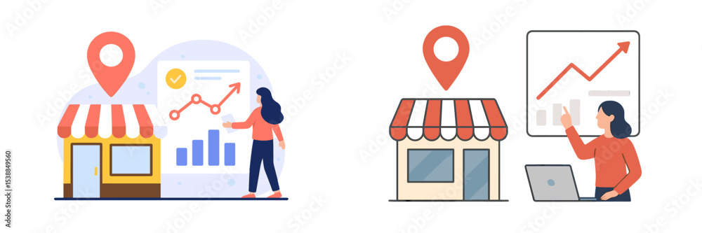Poster Business owner analyzing growth trends and market data while utilizing location-based services for strategic planning