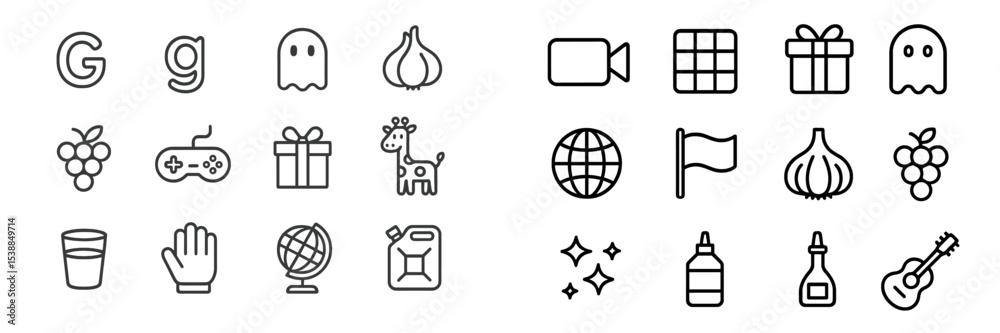Poster Collection of simple line icons depicting various everyday objects and activities across digital and real-world contexts