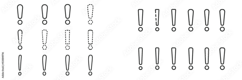 Poster Creative display of exclamation marks arranged in various styles on a light background during a conceptual design project