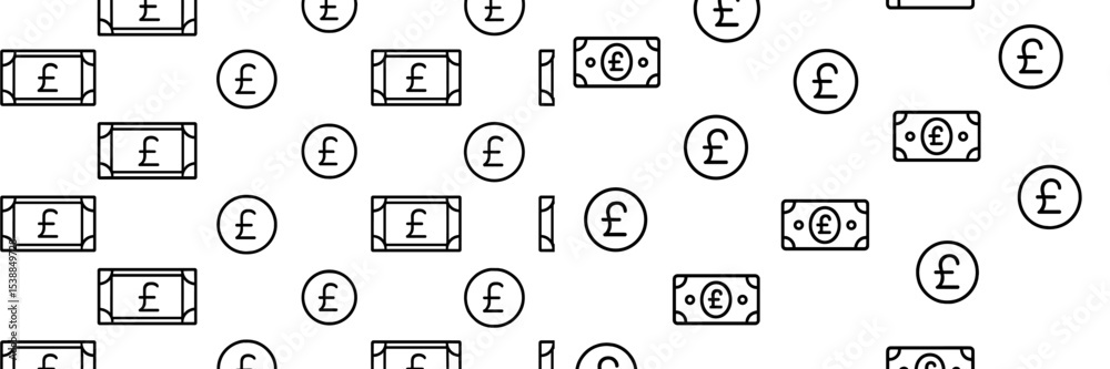 Poster pattern of british pound currency symbols on a white background highlighting financial themes and ec