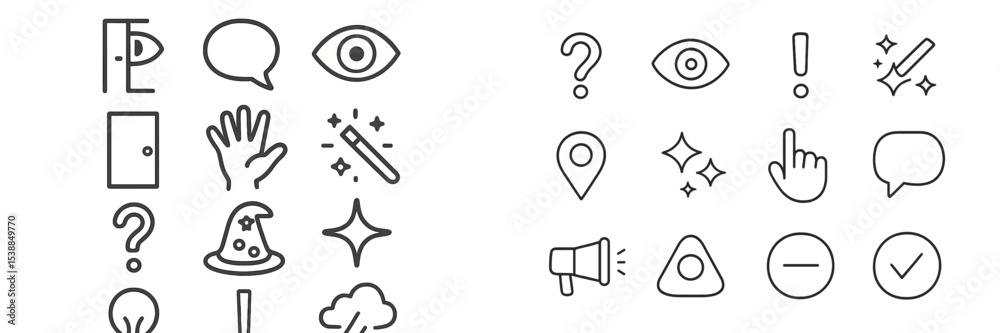 Aufkleber Collection of minimalistic line icons representing various concepts and actions in a simple design