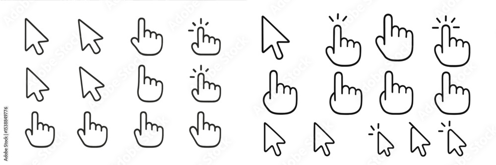 Aufkleber Various cursor designs showcasing different hand gestures and pointer styles in a minimalistic layout