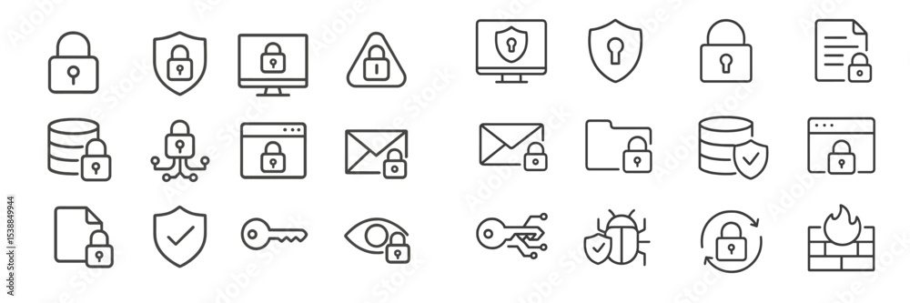 Poster Collection of security icons depicting various aspects of data protection and privacy in digital environments