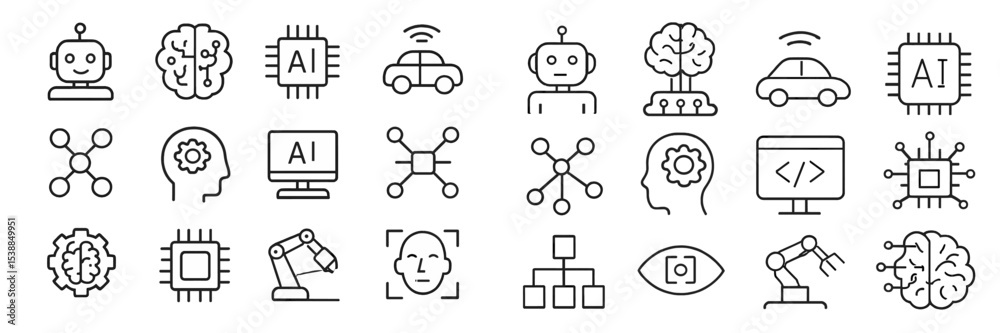 Poster Modern technology symbols showcasing artificial intelligence concepts in a minimalist design