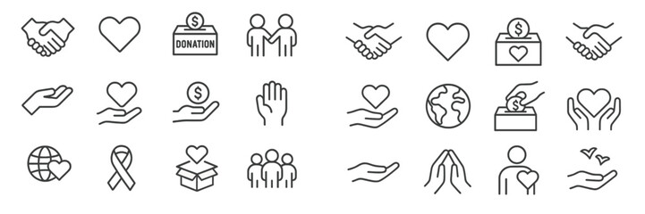 Icons representing donations, charity, and community engagement during a fundraising event in a contemporary style