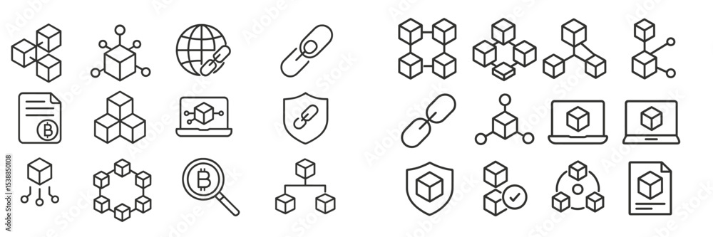 Aufkleber Various blockchain technology icons illustrating connections, security, and decentralized networks in a digital context