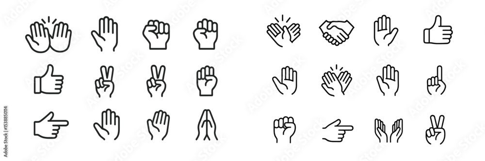 Aufkleber Variety of hand gestures represented with simple line icons, showcasing communication and expression in various contexts