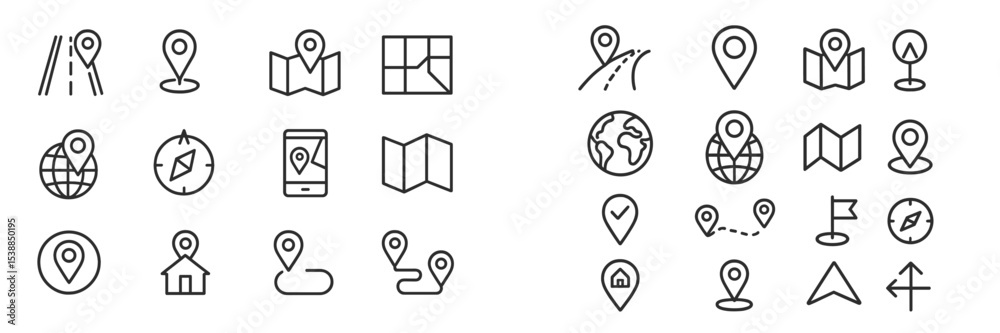 Aufkleber Collection of navigation and mapping icons designed for digital applications in various styles and forms