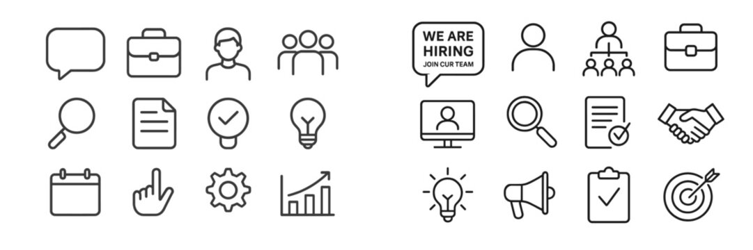 Collection of minimalist icons representing job search and business activities in a modern style suitable for digital content