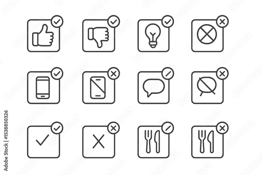 Aufkleber Collection of simple icons displaying feedback options and actions used in digital interfaces