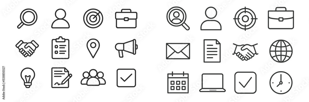 Poster Various icons representing business activities and professional tasks in a simple and modern style
