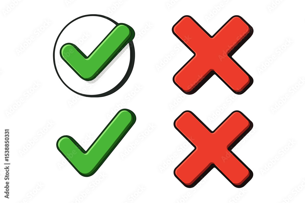 Poster Symbols indicating correct and incorrect choices with checkmarks and crosses in a simple design suitable for instructional material
