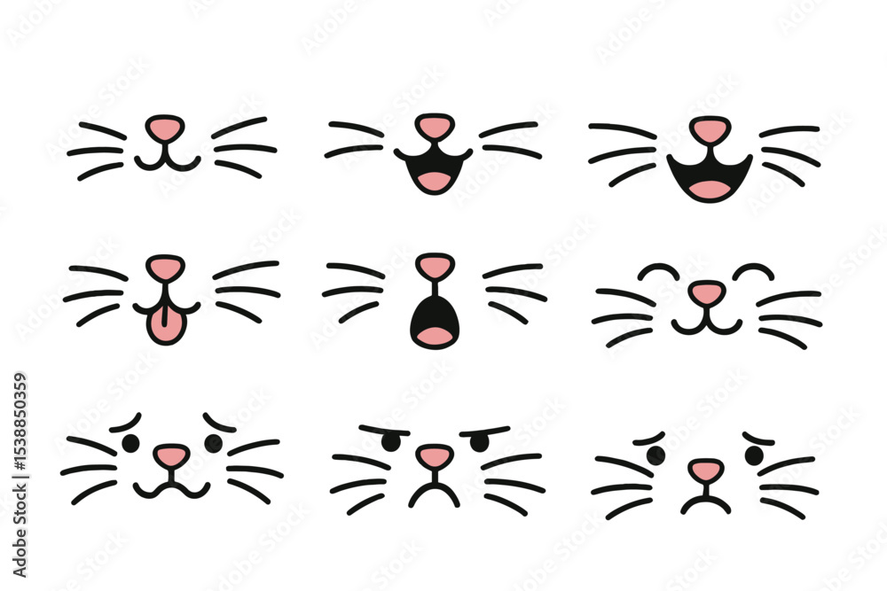 Aufkleber Expressions of a cat with different facial features and emotions displayed in a grid layout on a white background