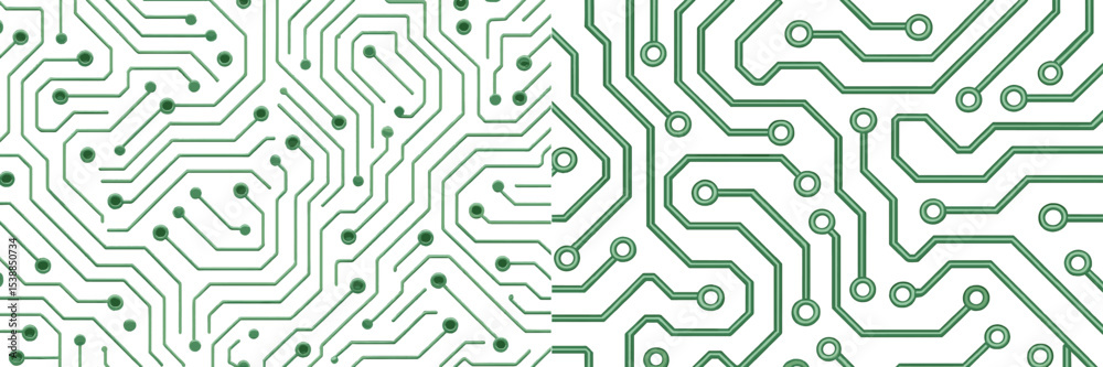 Poster Complex circuit board designs create intricate patterns in green on a white background showcasing technology's artistry