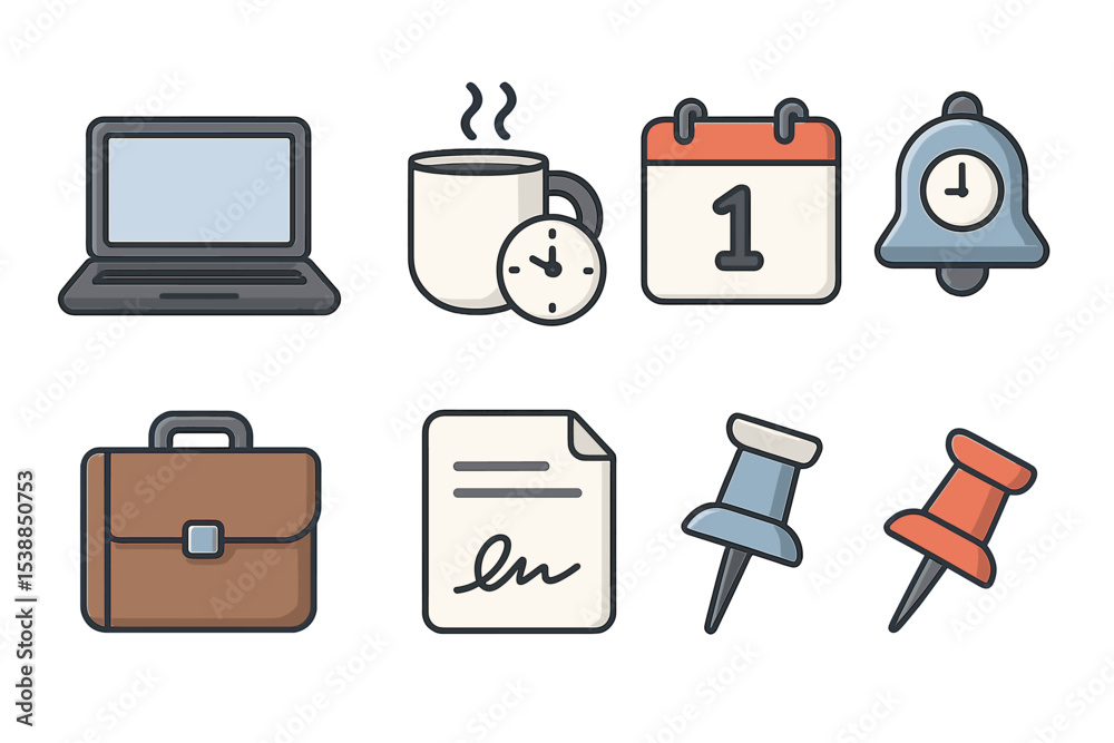 Poster Icons representing productivity tools for work and organization in a digital workspace