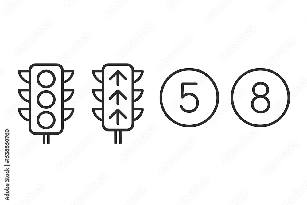 Aufkleber traffic signals and numbered routes guide drivers through an urban area during daylight, showcasing 