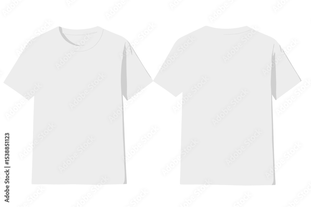 Poster plain white t-shirt displayed from front and back views against a minimalist background for clothing