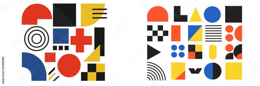Aufkleber Colorful geometric shapes arranged in an abstract pattern showcasing modern design aesthetics in a digital format