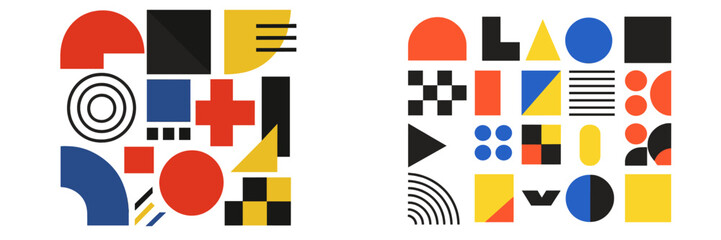 Obraz premium Colorful geometric shapes arranged in an abstract pattern showcasing modern design aesthetics in a digital format