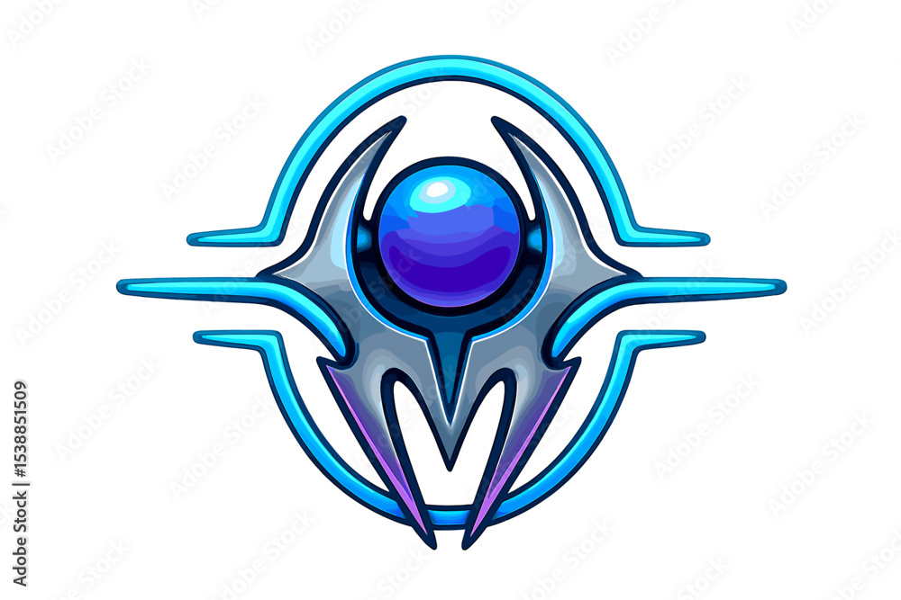 Poster logo design featuring abstract shapes and a central sphere in vibrant colors, showcasing modern grap