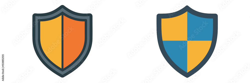 Poster colorful shield design variations featuring orange and blue elements for digital graphics or brandin